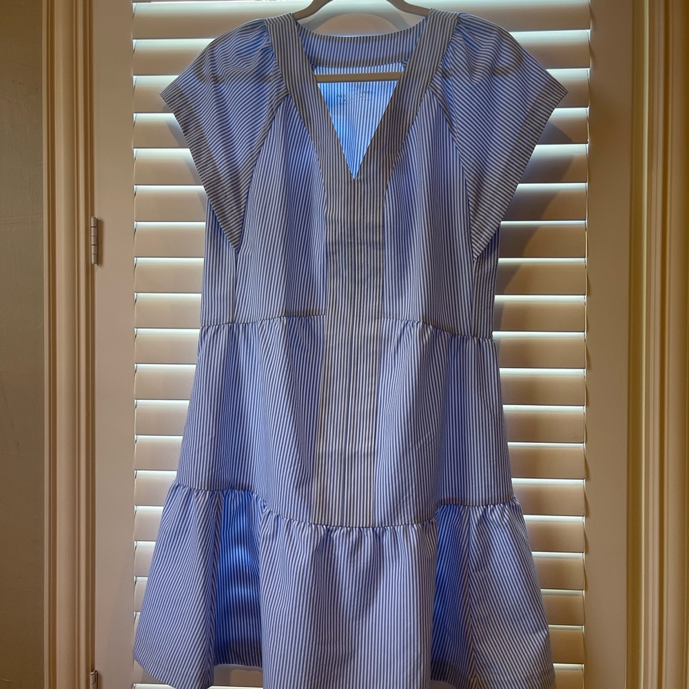 Blue Striped V-Neck Tiered Sundress